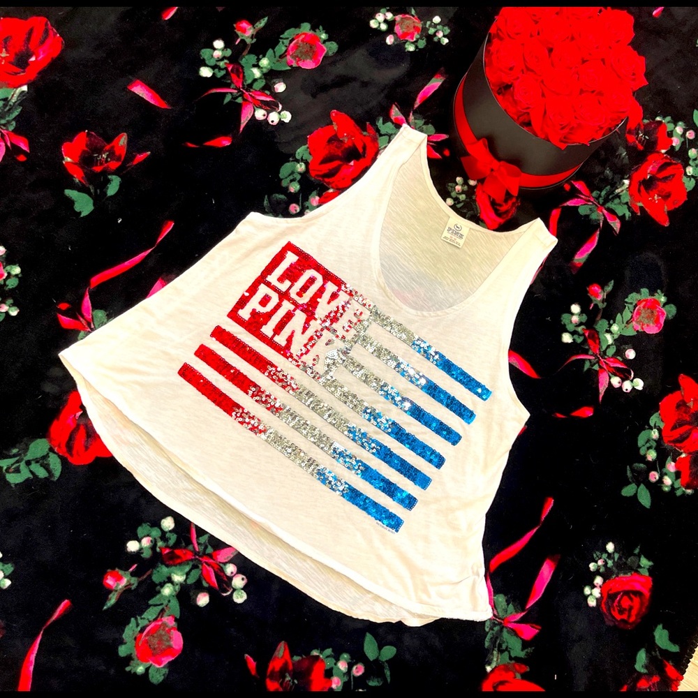 PINK Memorial Day/4th of July American Flag Cropped Tank